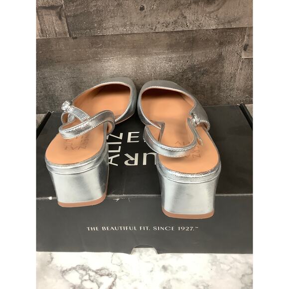 Naturalizer Women's 8.5M Silver Leather Jayla Pump Block Heels Square Toe LB7-5 - Picture 10 of 11